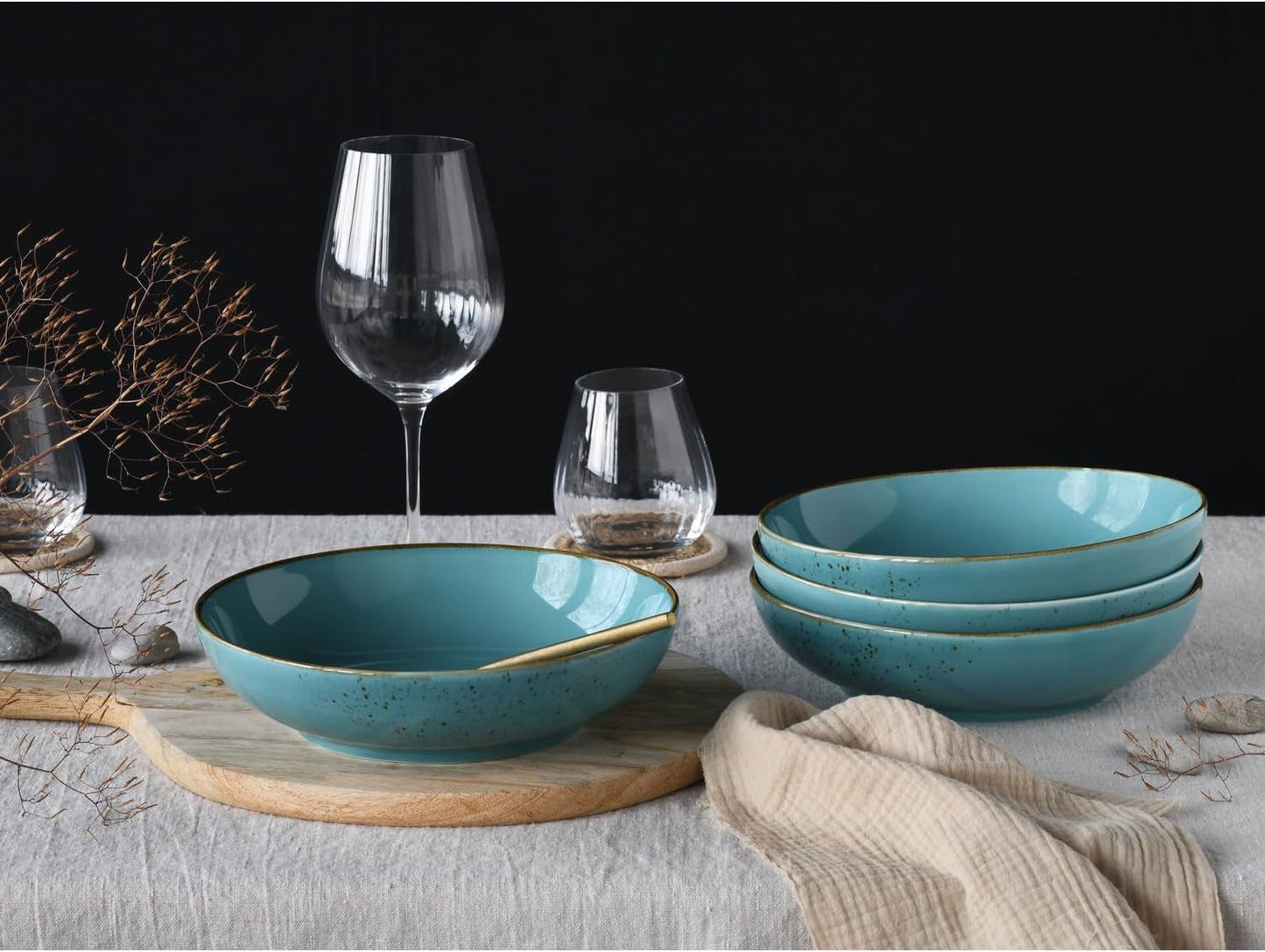 Creatable, 21683, Serie Nature Collection Water, 4-teiliges Geschirrset for 4 Personen, Poke Bowl fra Steinzeug, spülmaschinen- og mikrowellengeeignet, Qualitätsproduktion