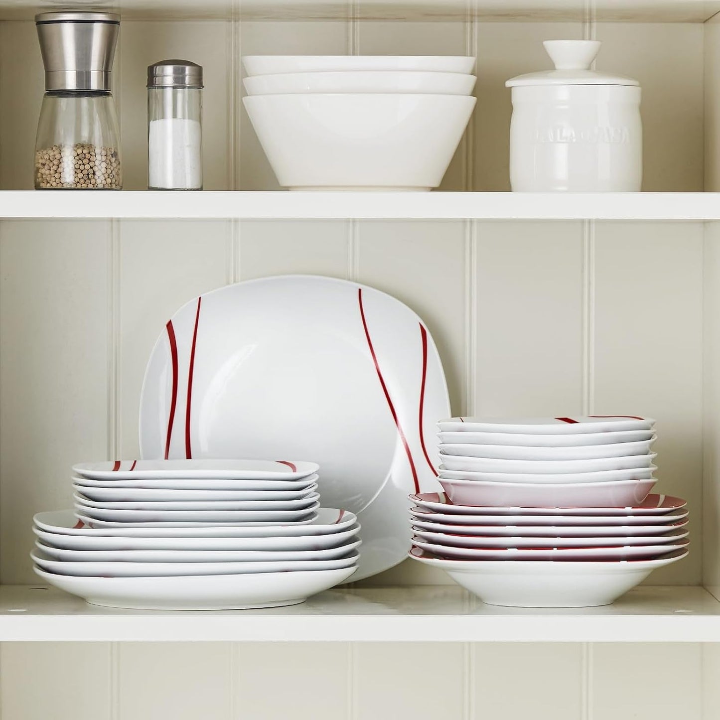 MALACASA Spisestel til 6, Felisa Porcelænsservisesæt 24 dele, Moderne Spisestel med 6 Middagstallerkener, Desserttallerkener, Suma tallerkener og skåle, Perfekt til jul og daglig brug