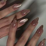 Moonglow korte magnetiske falske negle, pink mandelrød gradient glitter katteøje med lim, pink rød ombre glitter fototerapi kunstige negle til kvinder og piger