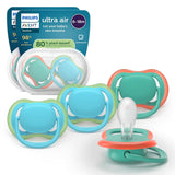 Philips AVENT ultraluftsutter - pakke med 4 BPA-fri, åndbare sutter til babyer 6-18 måneder, inklusive bæretaske og sterilisering, skildpadde/hvalmønster (model SCF085/66)