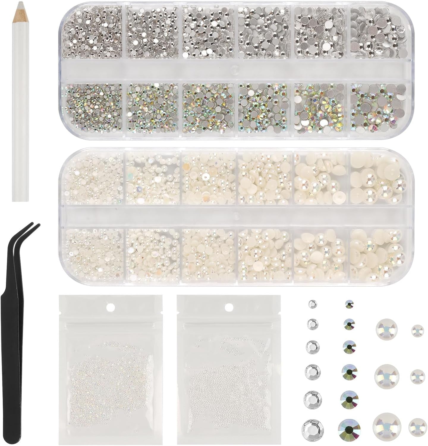 5820 Stück Strasssteine Nägel, Glitzersteine Nägel Und Halbrunde Perlen, AB Kristall Rhinestones, Flatback Nagel Steine Mit Pinzette Und Stift Für Nagel/Diy (Mehrere Größen Und Farben)