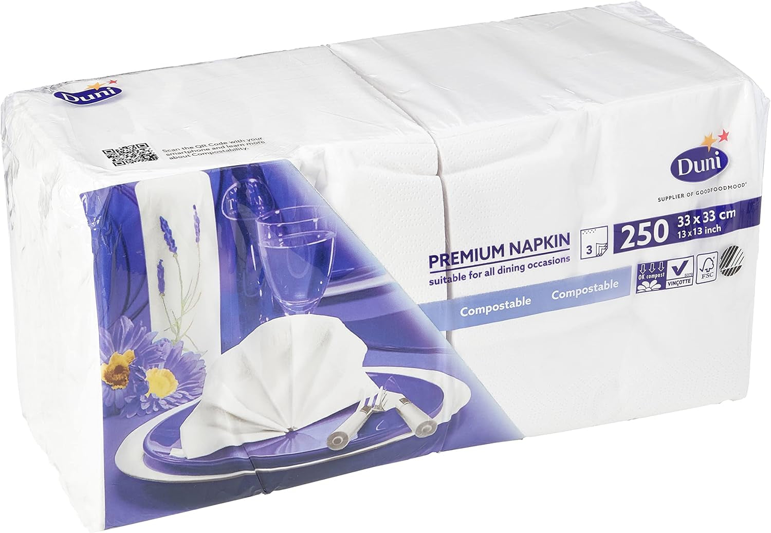 Serviet, papir, hvid, 33 cm, 250