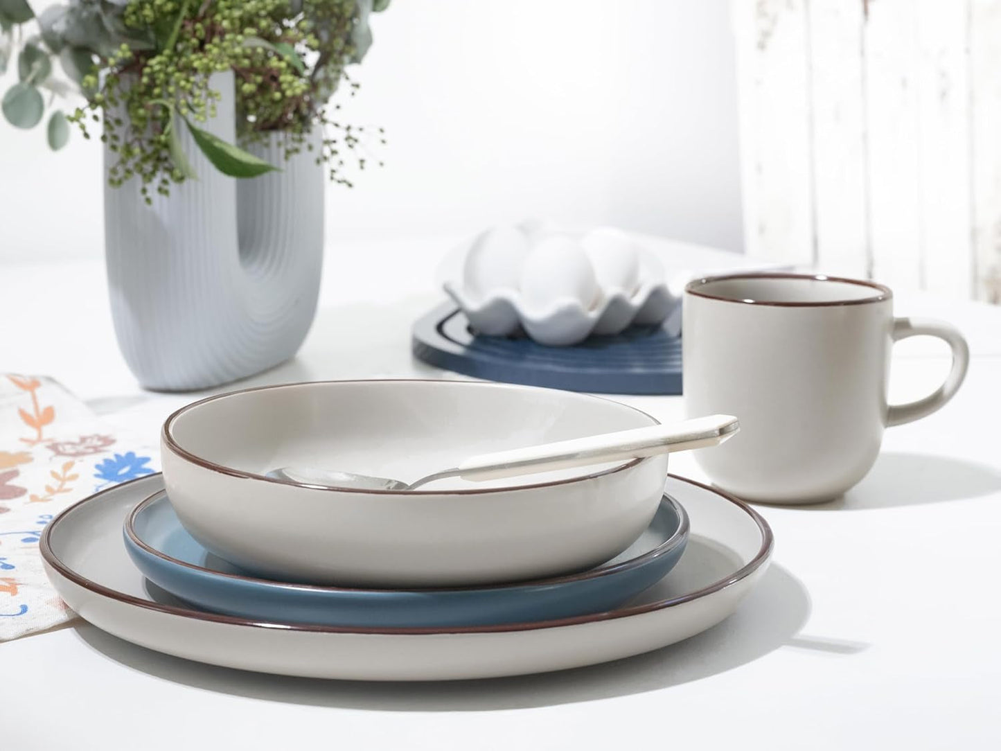 CreaTable, 21016, Modern Scandic Blue-Grey Series, 16-delt servisesæt, Porcelænskombinationsservice, Tåler opvaskemaskine og mikroovn, Kvalitetsfremstilling