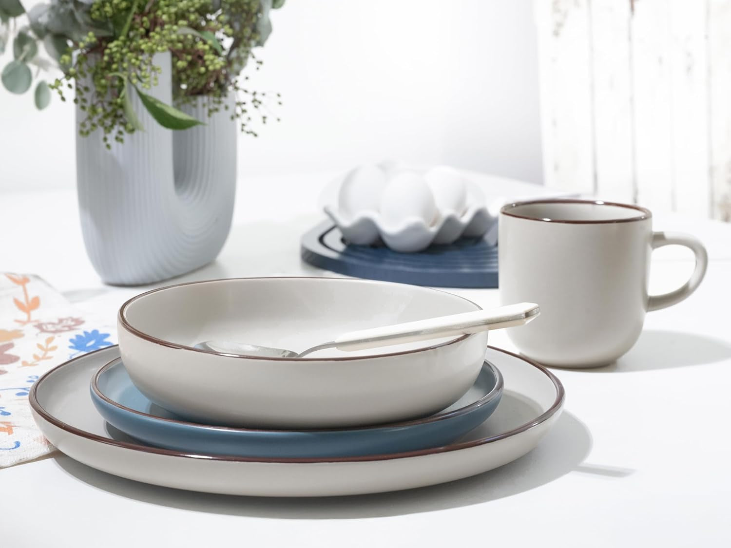 CreaTable, 21016, Modern Scandic Blue-Grey Series, 16-delt servisesæt, Porcelænskombinationsservice, Tåler opvaskemaskine og mikroovn, Kvalitetsfremstilling