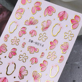 Guld Linie Schieber Rosa Nagelsticker Blumen 3D Flower Nail Sticker Sakura Blütenblätter Blumen Nagelaufkleber Frühling Sommer Floral Nagel Sticker Flowers Nagel Stickers Nageldesign Zubehör Nail Art