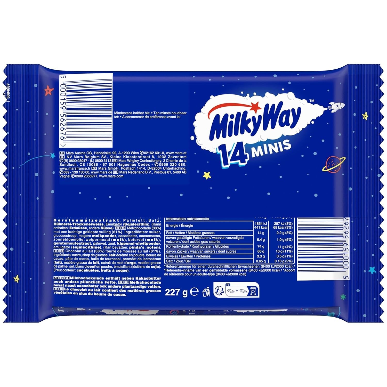 Mini bulk chokoladepakke, minichokoladebarer med nougatcremekaramel, 227 g, chokoladegaveidé, stor chokoladepakke