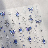 JMEOWIO 3D Nagelsticker Blauer Nail Art Sticker Selbstklebend Nagelaufkleber 5D Stereoskopisk Mondstern Dekoration Nageldesign Tilbehør 1 Blatt