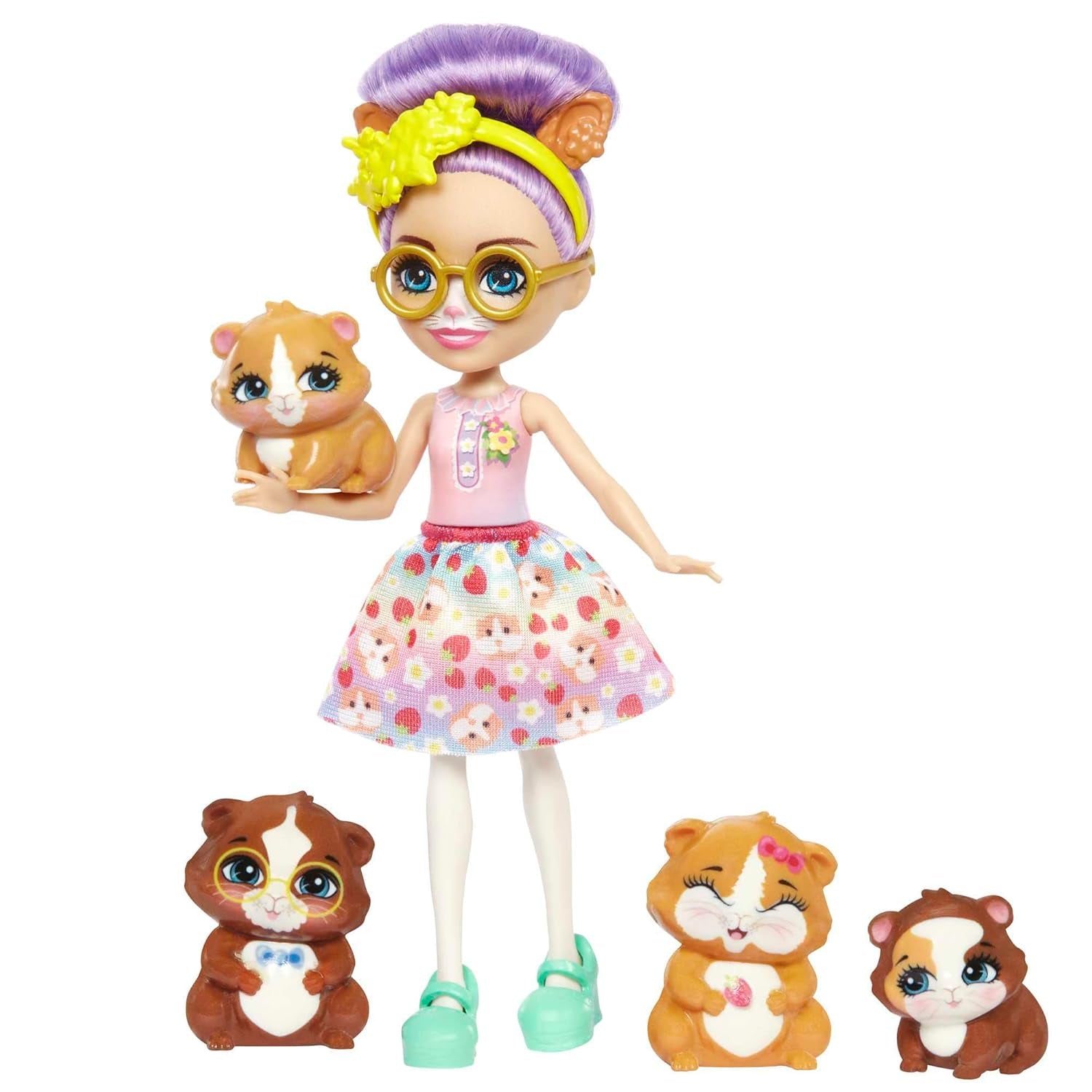 ENCHANTIMALS City Tails Glee Marsvinfamilie - Marsvinedukker med 4 yndige marsvinfigurer, fra 4 år og opefter, HHB84