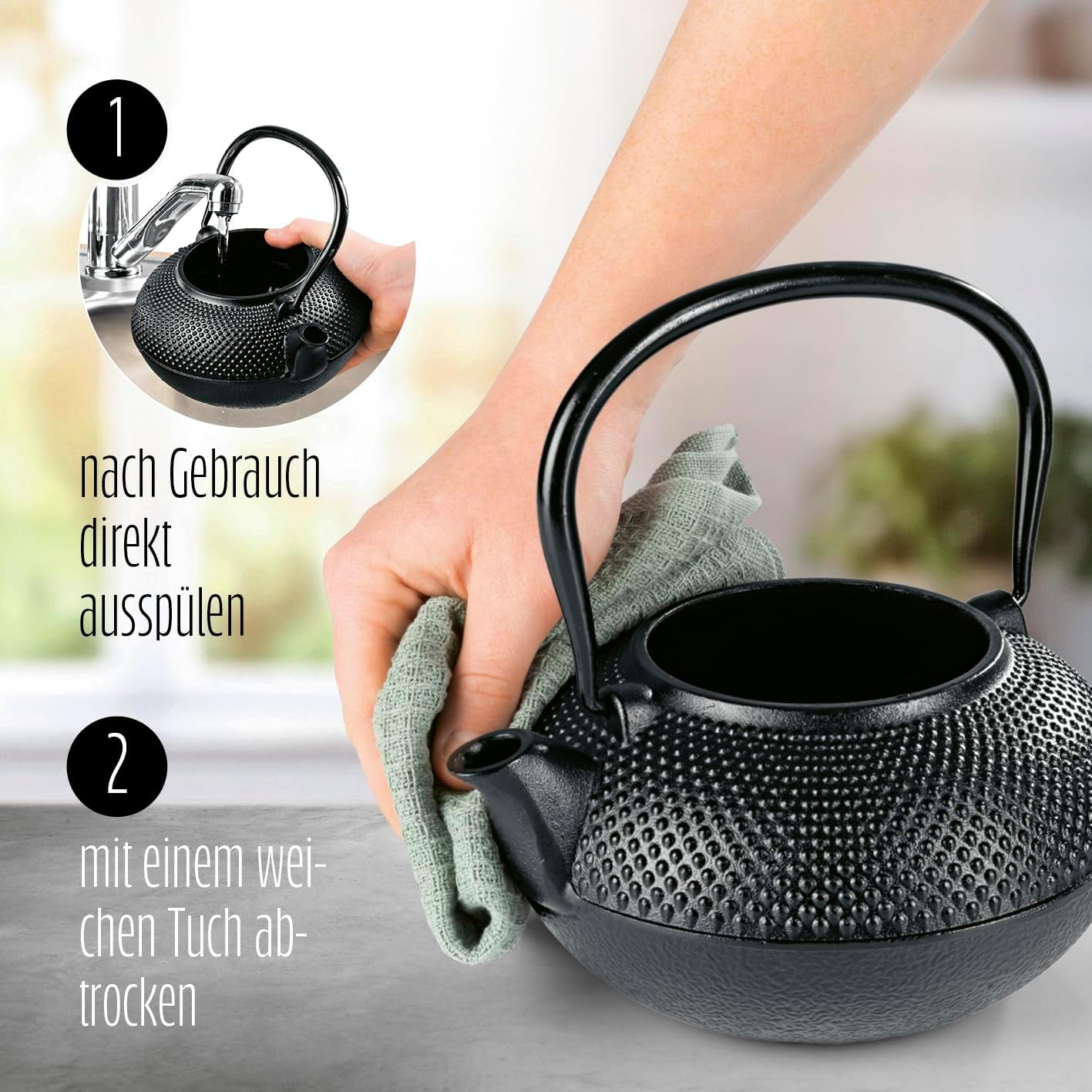 Lumaland 8 dele tesæt | 1,4 liter Tetsubin støbejern tekande | Varmelegeme i støbejern | 2 tekopper og 2 underkopper | Japansk tesæt inklusiv bambus-måleske og infuser af rustfrit stål