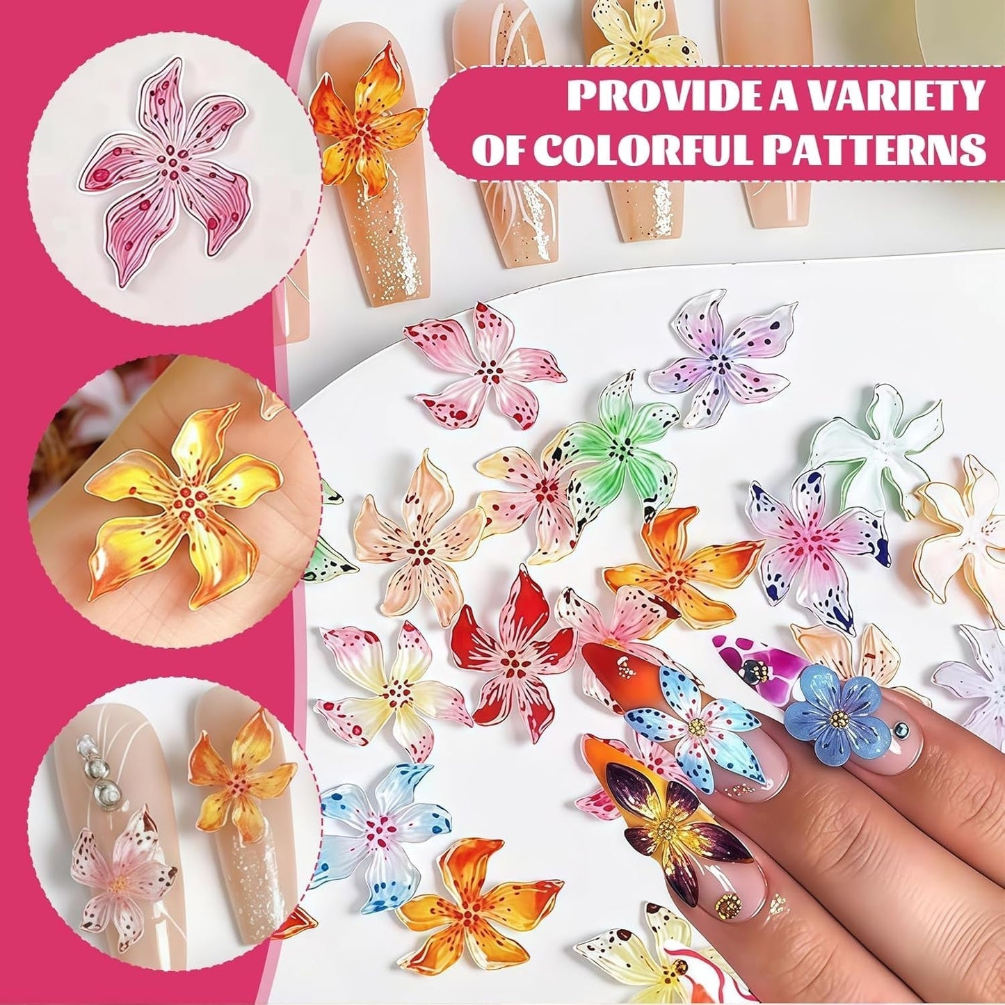 50 Stück 3D Blume Nail Charms Set, Bunte Nageldesign Tilbehør, Nägel Charms Og Nagel Art Charms, Perfekt Für Nailart, Maniküre Dekoration Og DIY Nageldesign
