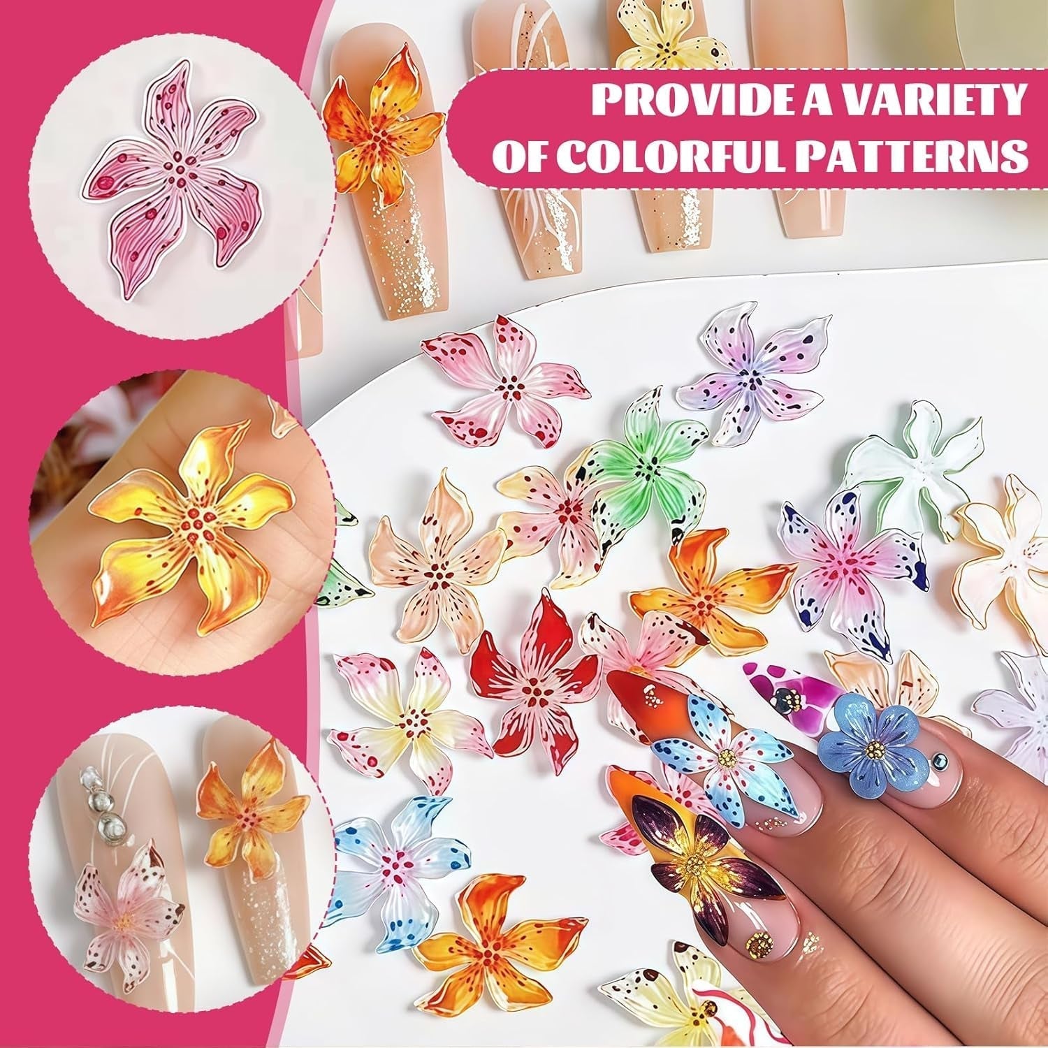 50 Stück 3D Blume Nail Charms Set, Bunte Nageldesign Tilbehør, Nägel Charms Og Nagel Art Charms, Perfekt Für Nailart, Maniküre Dekoration Og DIY Nageldesign