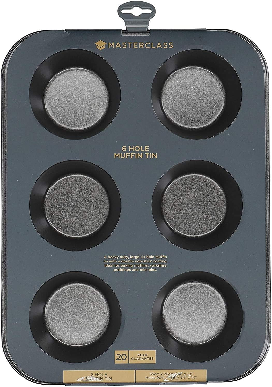 Masterclass Tiefes Muffinblech/Yorkshire Puddingform, 6-Loch-Form Mit PTFE-, PFOA- Und Bpa-Freier Antihaftbeschichtung, Robust 1 Mm Kohlenstoffstahl, Grau, 35 X 26 Cm Forme og bakker til bagning Naty Shop
