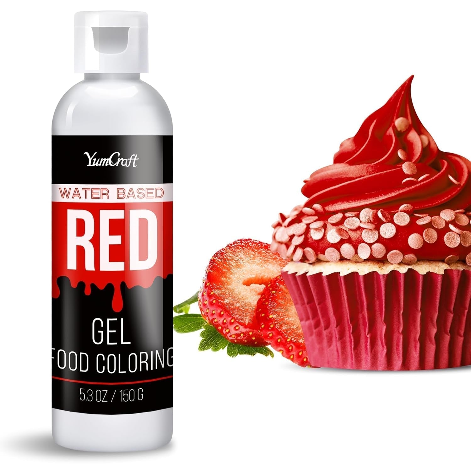 Gel-madfarve - højkoncentreret gel-madfarve til kager, bagning, påskeæg, drikkevarer - Sukkerfri madfarve til fondant, glasur, slim, kagepynt (rød fløjl, 150 g)