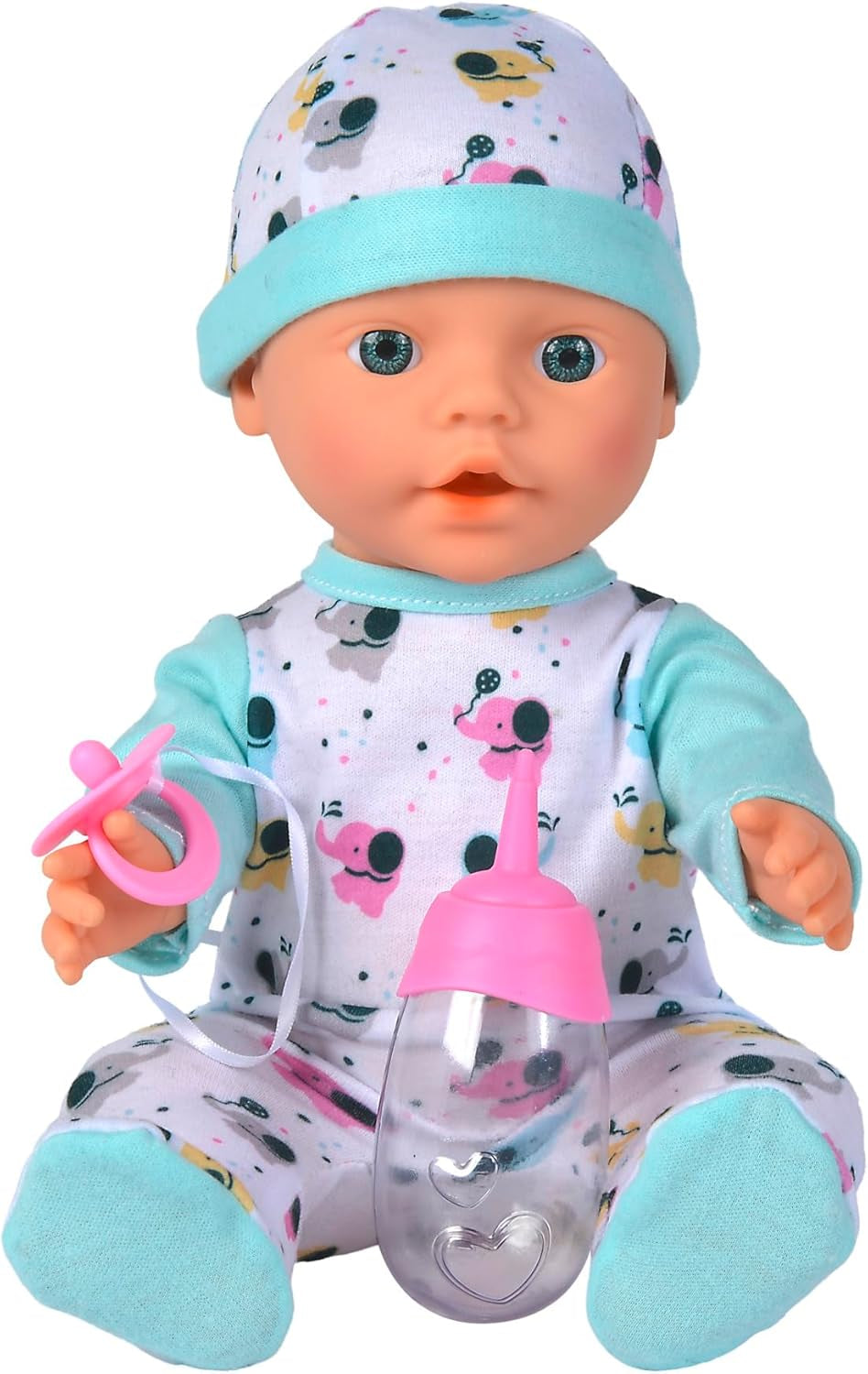 Nyfødt baby lille elefant vinyldukke med fodrings- og drikkefunktion, flaske og sut, 30 cm, 2 år gamle dukker Naty Shop