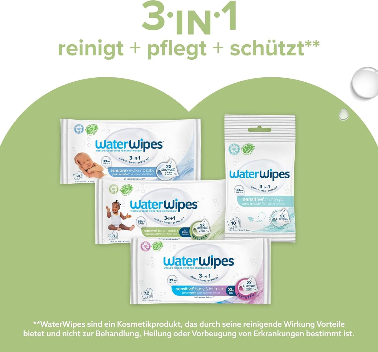 WaterWipes Sensitive+ vådservietter til baby og småbørn, 720 Count (12 Pack), 3-i-1 rengøring, pleje, beskyttelse, 99,9 % vand, tekstureret rensning, parfumefri