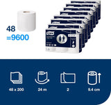 Toiletpapir Tork Small Roll White T4, Advanced, 2-lags, 48 ​​× 200 ark, 472161