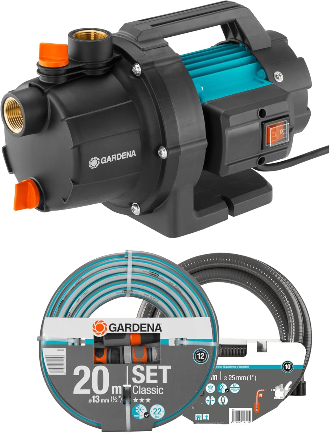 Gardena havepumpesæt 09011-47 3000/5, op til 3.000 l/t med slangesæt