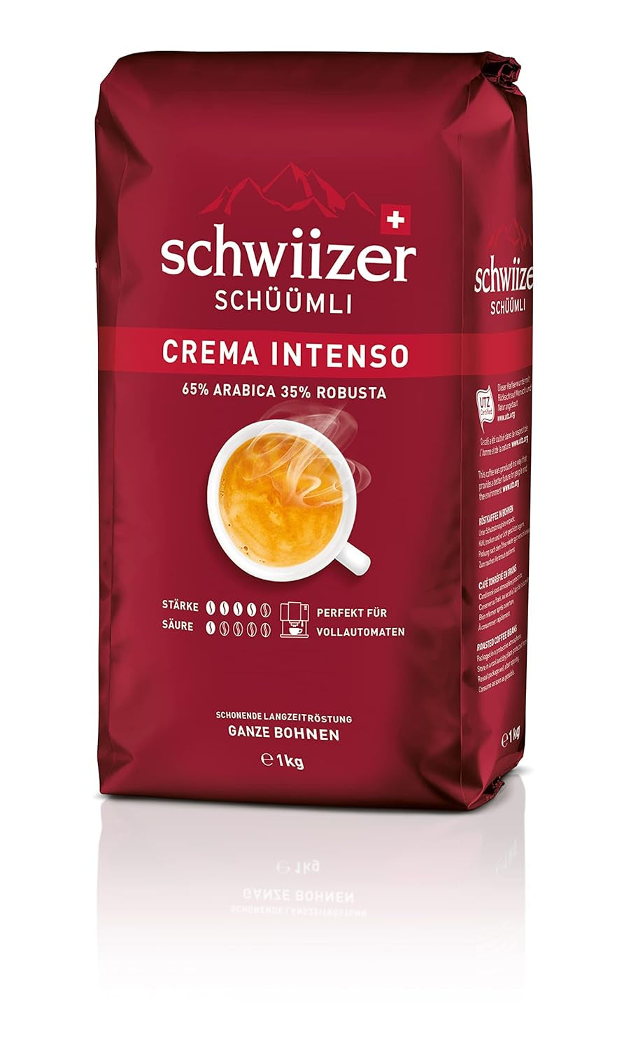 Schwiizer Schüümli Intenso, kapsel, malet kaffe 1 kg - Intensitet 4/5 - UTZ certifikat (pakke med 4)