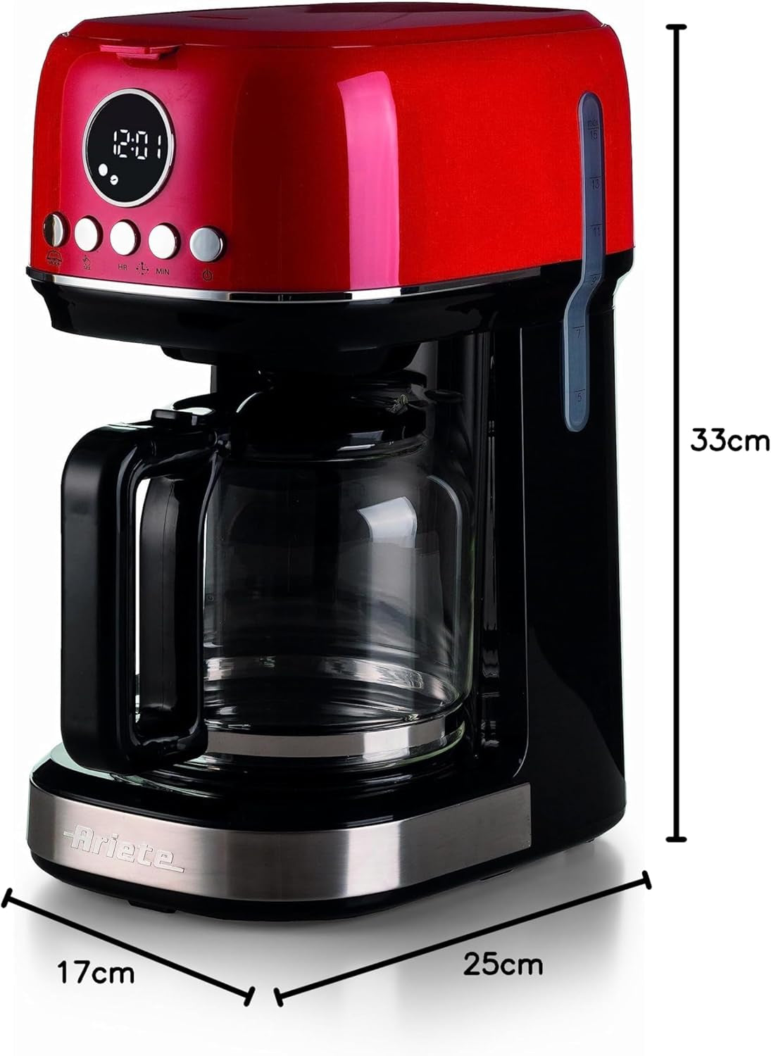 Ariete Moderna 1396 Filter Espressomaskine til fremstilling af amerikansk kaffe Op til 15 kopper Glaskaraffel Varmeplade LCD-skærm Aftagelige og vaskbare filtre Hvid