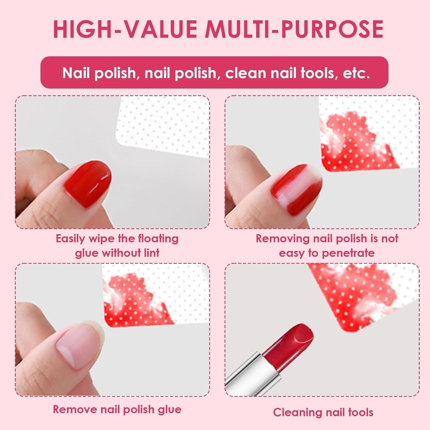330 Stück Fusselfrei Nägel Wattepads, Fusselfreie Nageltücher, Nagel Wischtücher Wattepads, Nagelleck Entfernen Für Cleaner Gelnägel Nail Wipes Pads (Weiß)