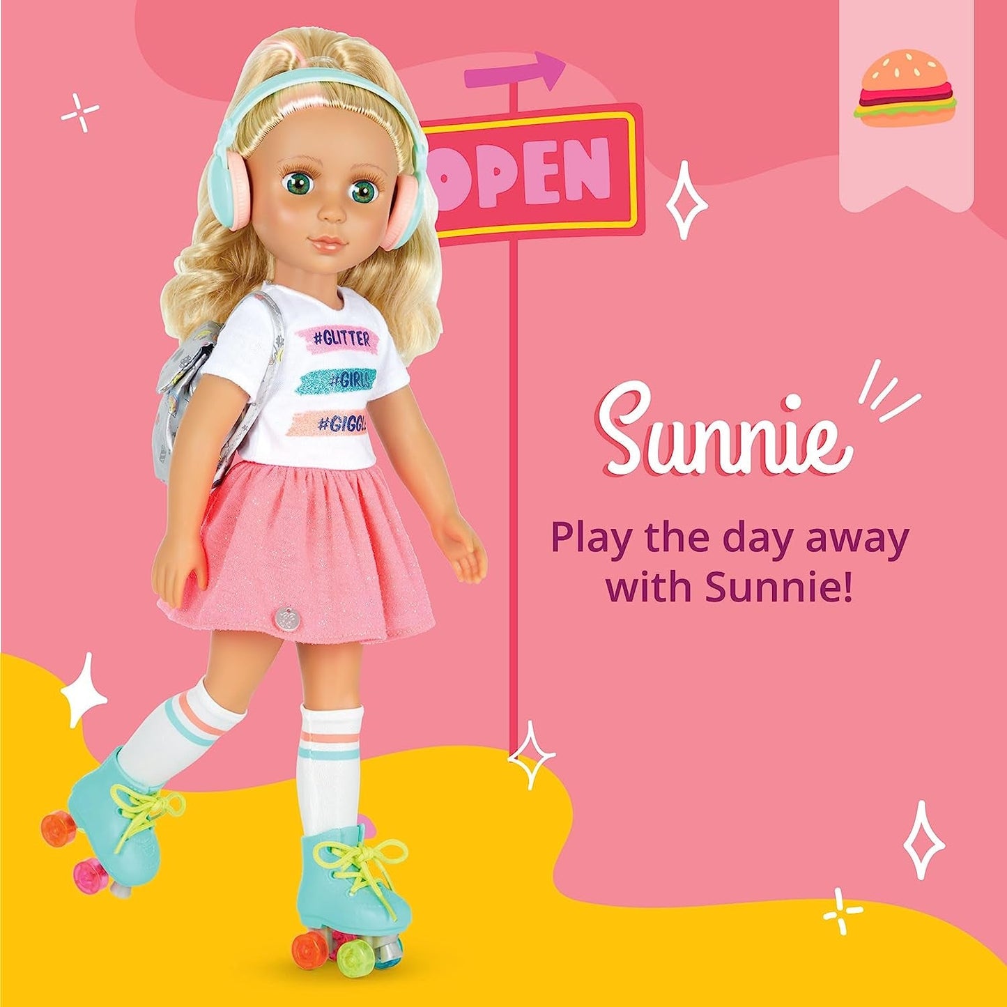 Glitterpiger - Sunnie Dolls - Sunnie Articulated Doll 36cm - Blondt hår og grønne øjne - Legetøj fra 3 år og opefter