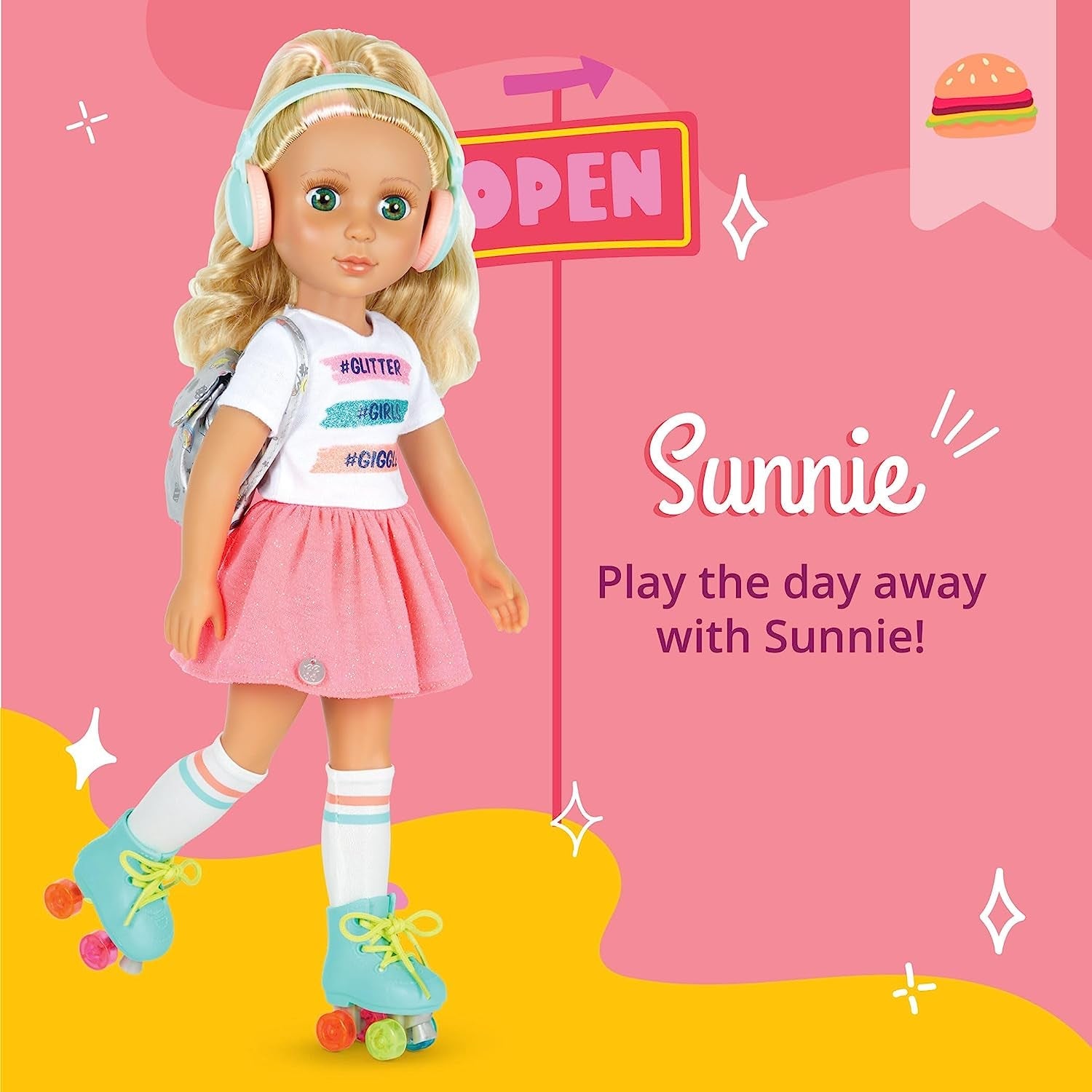 Glitterpiger - Sunnie Dolls - Sunnie Articulated Doll 36cm - Blondt hår og grønne øjne - Legetøj fra 3 år og opefter