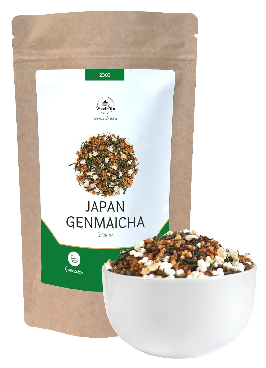 Genmaicha japansk grøn te med ristede ris, 50% Kagoshima Sencha, Premium løs grøn te, traditionel blanding, ingen tilsat smag, 100g | Wondertea Japansk grøn te Genmaicha