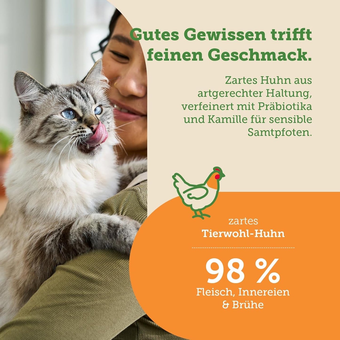 Vådfoder til katte MERA Cats Nature Sensitive med kylling 12x85g | Monoprotein, sukkerfri og kornfri | Højt kødindhold og letfordøjeligt vådfoder til katte