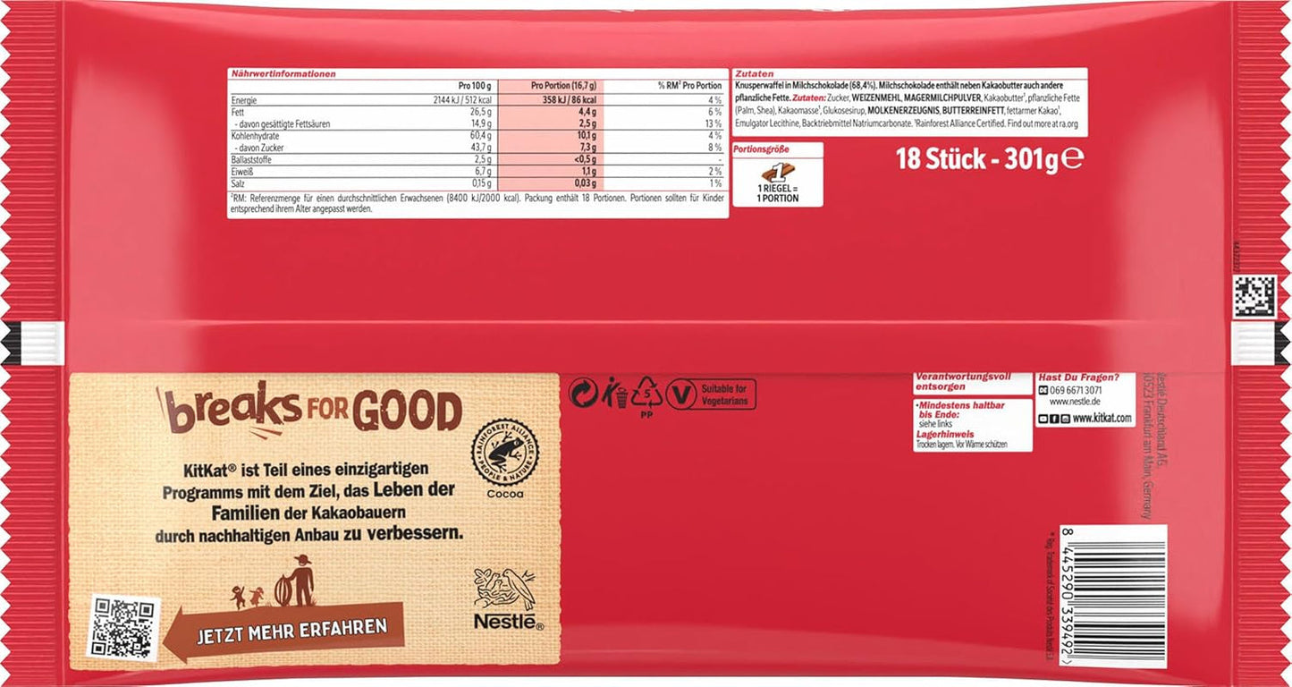 Nestlé Mini XXL Chokoladebarer Mælkechokolade Crunchy Wafer Bars 4 Pakke (1 x 301g)