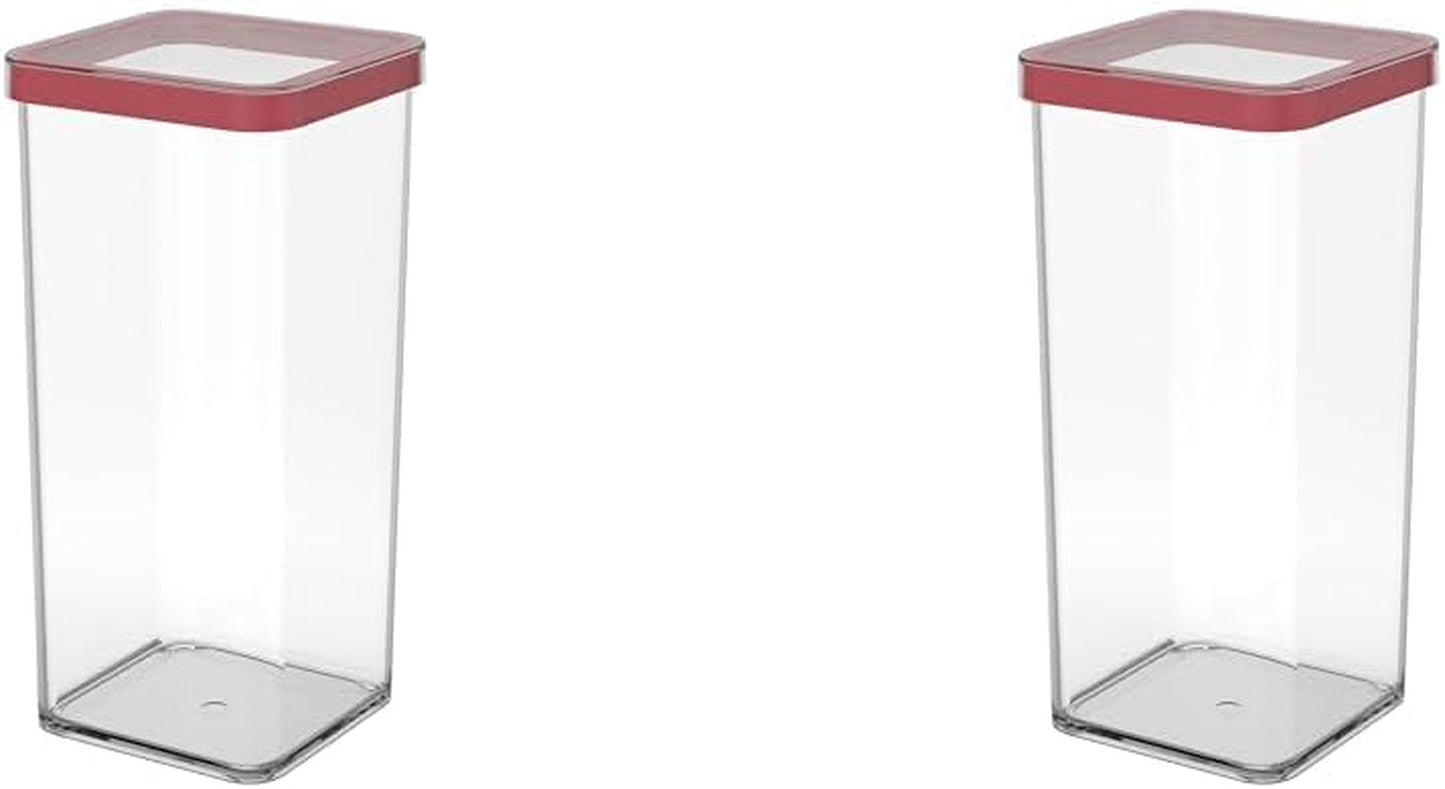 Rotho Loftsæt med 5 opbevaringskrukker med låg, forskellige størrelser, BPA-fri madplast (PP), klar/rød, (21,4 x 21,4 x 23,5 cm) Naty Shop madopbevaringsbokse 1,5 l (2 pakke)