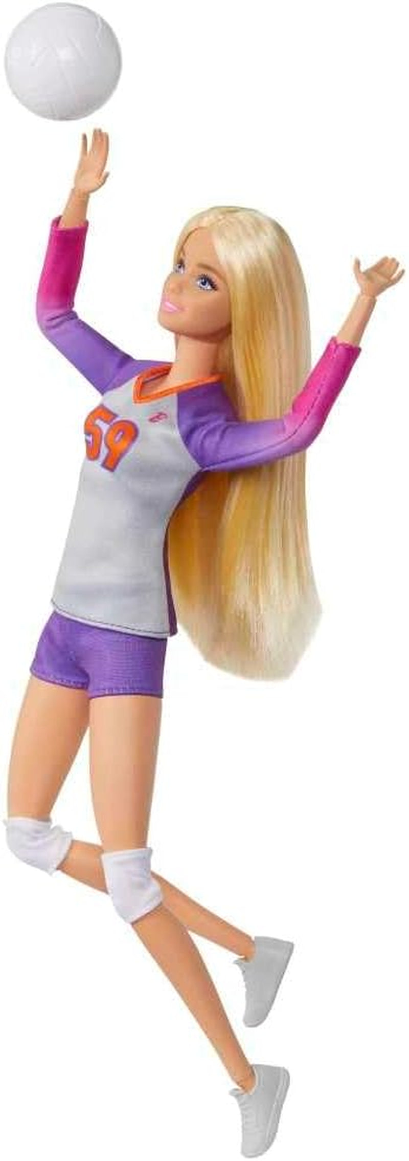 Barbie Made to Move - Volleyballspillerdukke med T-shirt og bold - 22 led til realistisk leg, inkluderer volleyball og sportsudstyr, HKT72