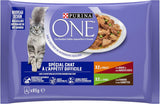 Purina One - Spezialfutter i Sauce Rind/Huhn/Ente und Turkeyhn für Katzen mit Appetit, 340 g