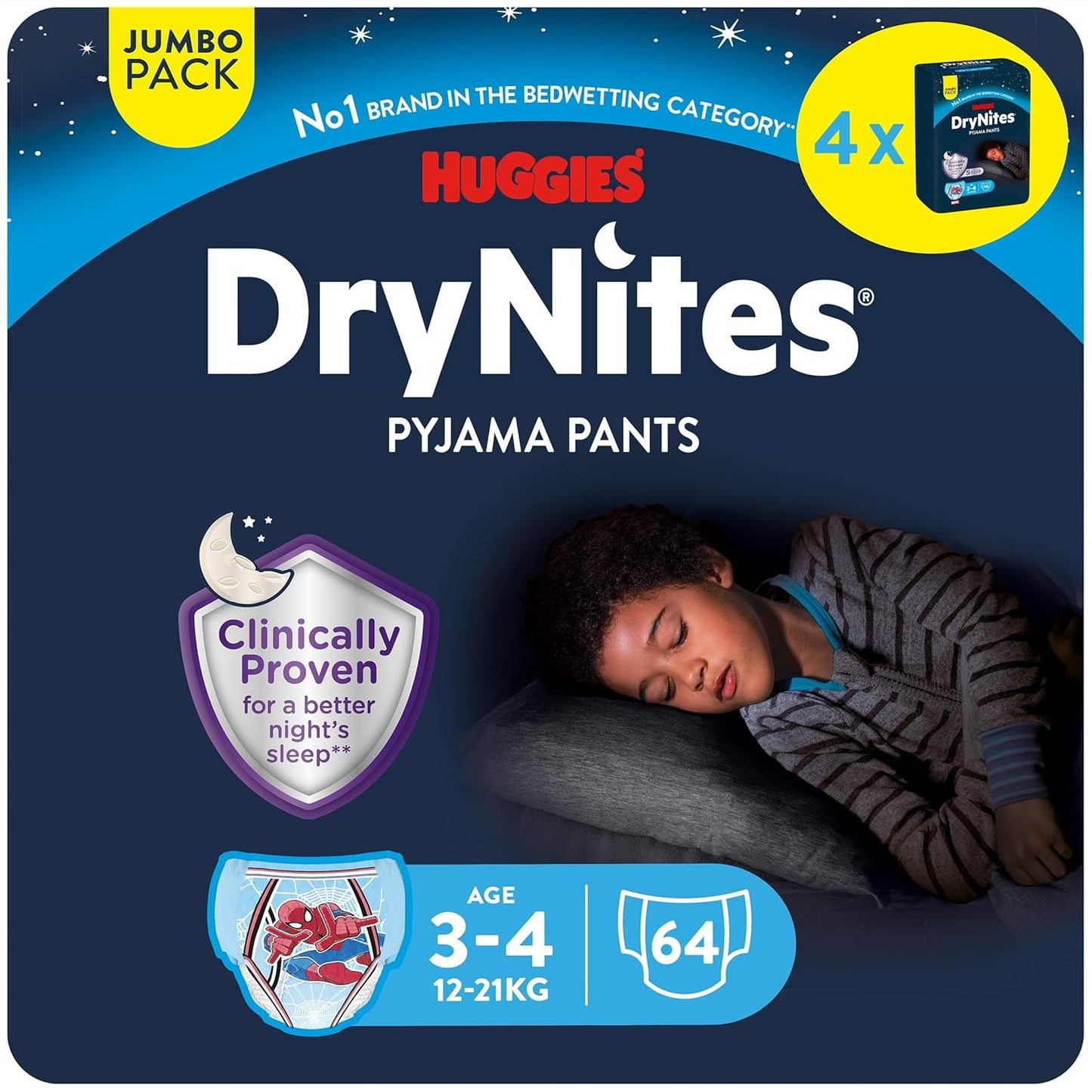 DryNites Absorberende sengevædningsbleer til drenge 4-7 år (17-30 kg), Jumbo månedlig pakke, 64