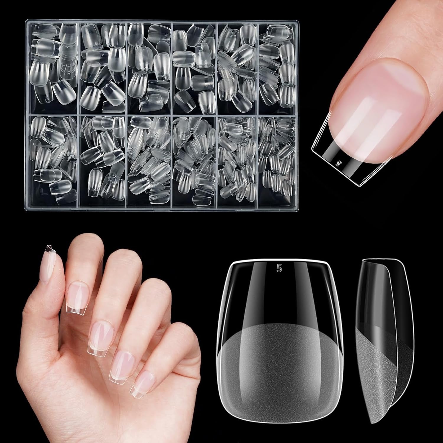 Korte kunstige negle 500 stk. Soft Gel Full Cover Neglespidser Til Gelnegle 12 Størrelser Forpolerede neglespidser Til Gelnegle Korte kunstige negle Kistenegleforlængelser med æske
