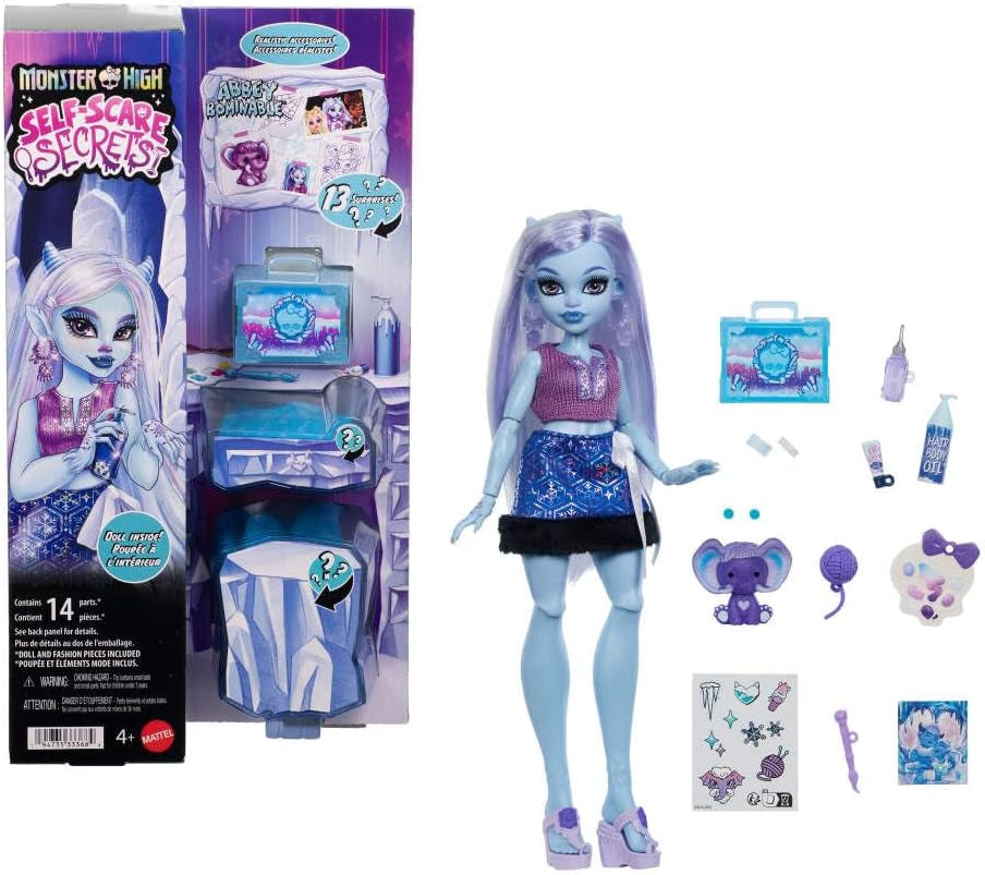Monster High Self-Scare Secrets Abbey Bominable Dukke og tilbehørssæt med 13 realistiske overraskelser som Henna, tegninger og hæklet JHK44