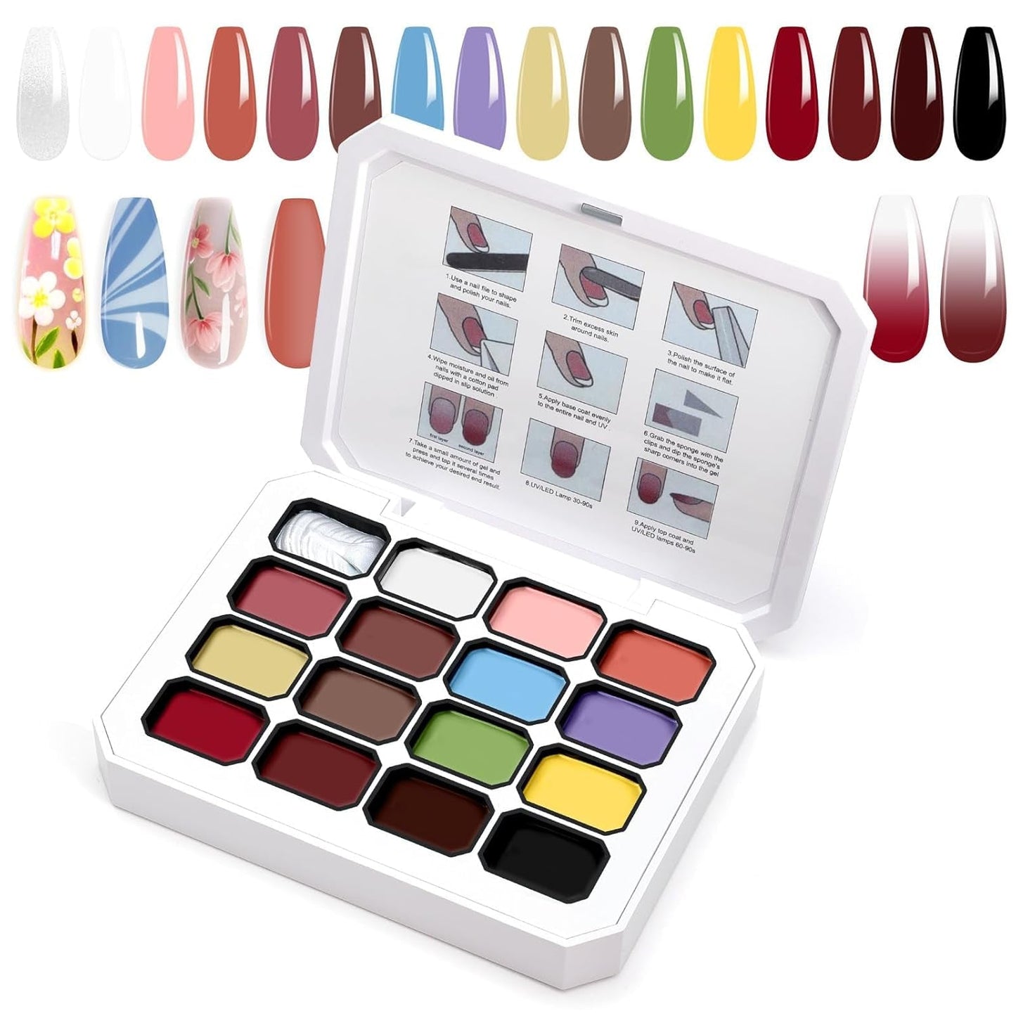 Gradient Painting Gel, 12 farver Ombre Gel neglelak med 100 stk. neglesvampe & 4 kløer metalgrabber til fransk manicure DIY neglekunst, sæt I