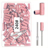 BLESWIN 100 stk. Små slibebånd til neglebor, fin korn 240 med 2 stk 3 mm bor, mini slibebånd til polering af naturlige negle og rengøringsneglebånd til præp, pink