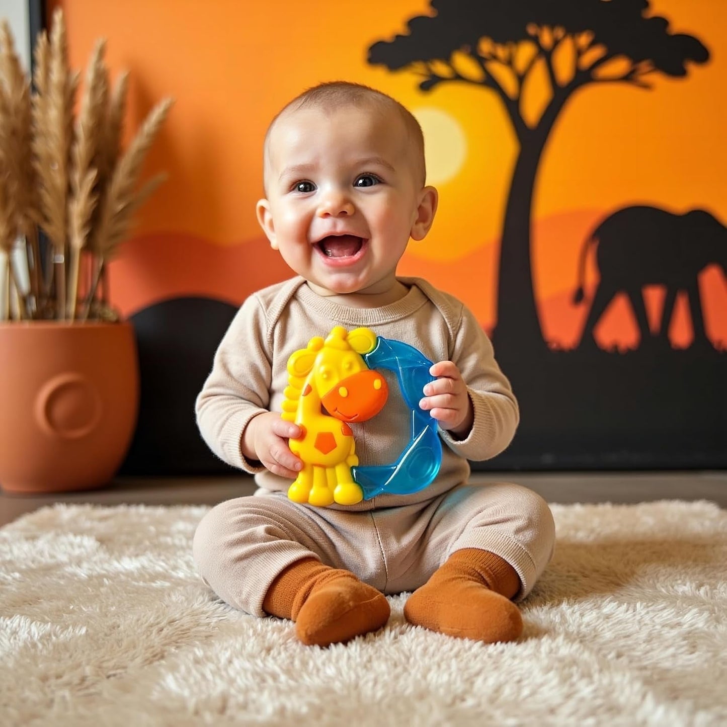 Playgro Jerry Giraffe Bringning - Babybitring - Silikone Bringning - Silikone Bringning - Bringehjælp - Silikone - Bringning - Farverig