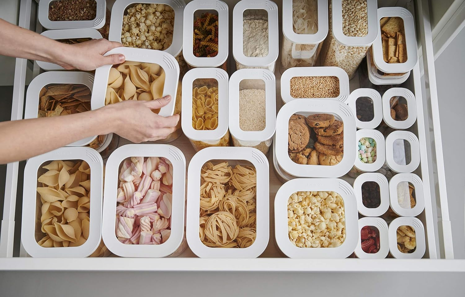 Mepal sæt med 3 opbevaringskrukker med låg - Rektangulær madbeholder - Plastkøkkenorganisering - Lufttæt opbevaringsbeholder - 1x 2000ml & 2x 1000ml - Hvide madopbevaringskasser Naty Shop