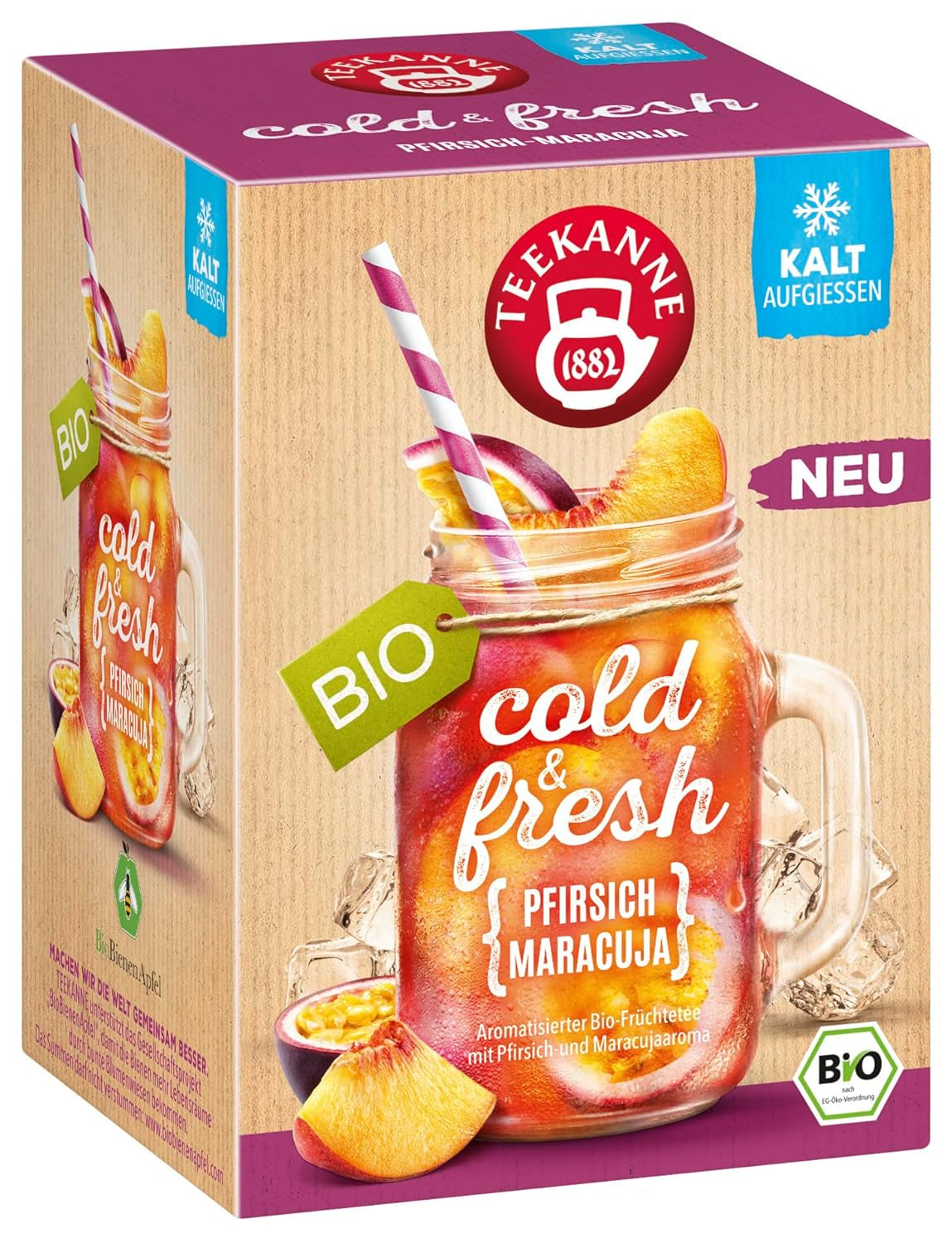 Teekanne Cold & Fresh BIO 4Er Mix - Med de nye varianter citron-mynte, fersken-maracuja, appelsin-rosmarin, grapefrugt-mynte-ingefær (4 X 45G)