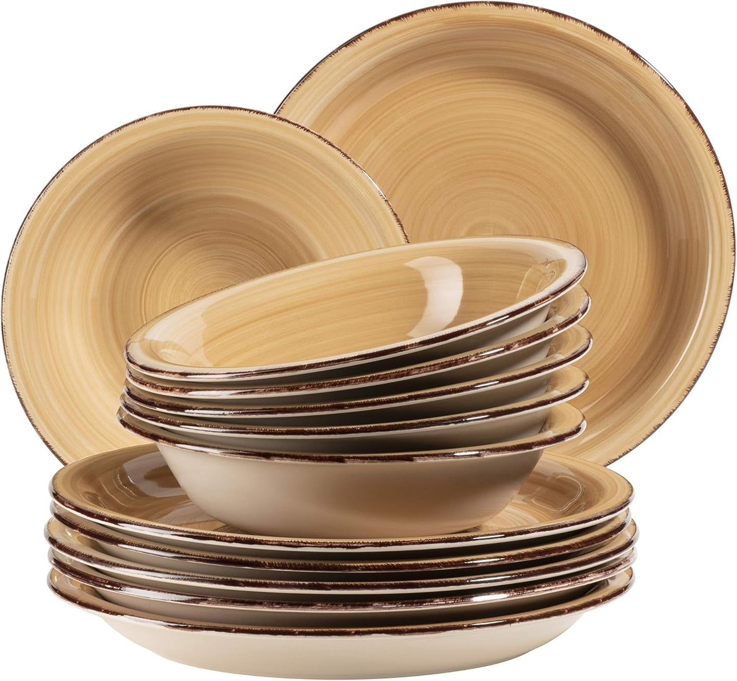 MÄSER Bel Tempo II Teller-Set for 6 Personen im modernen Vintage Look, 12-teiliges Tafelservice, handbemalt, Türkis, Steingut, 27 centimeter