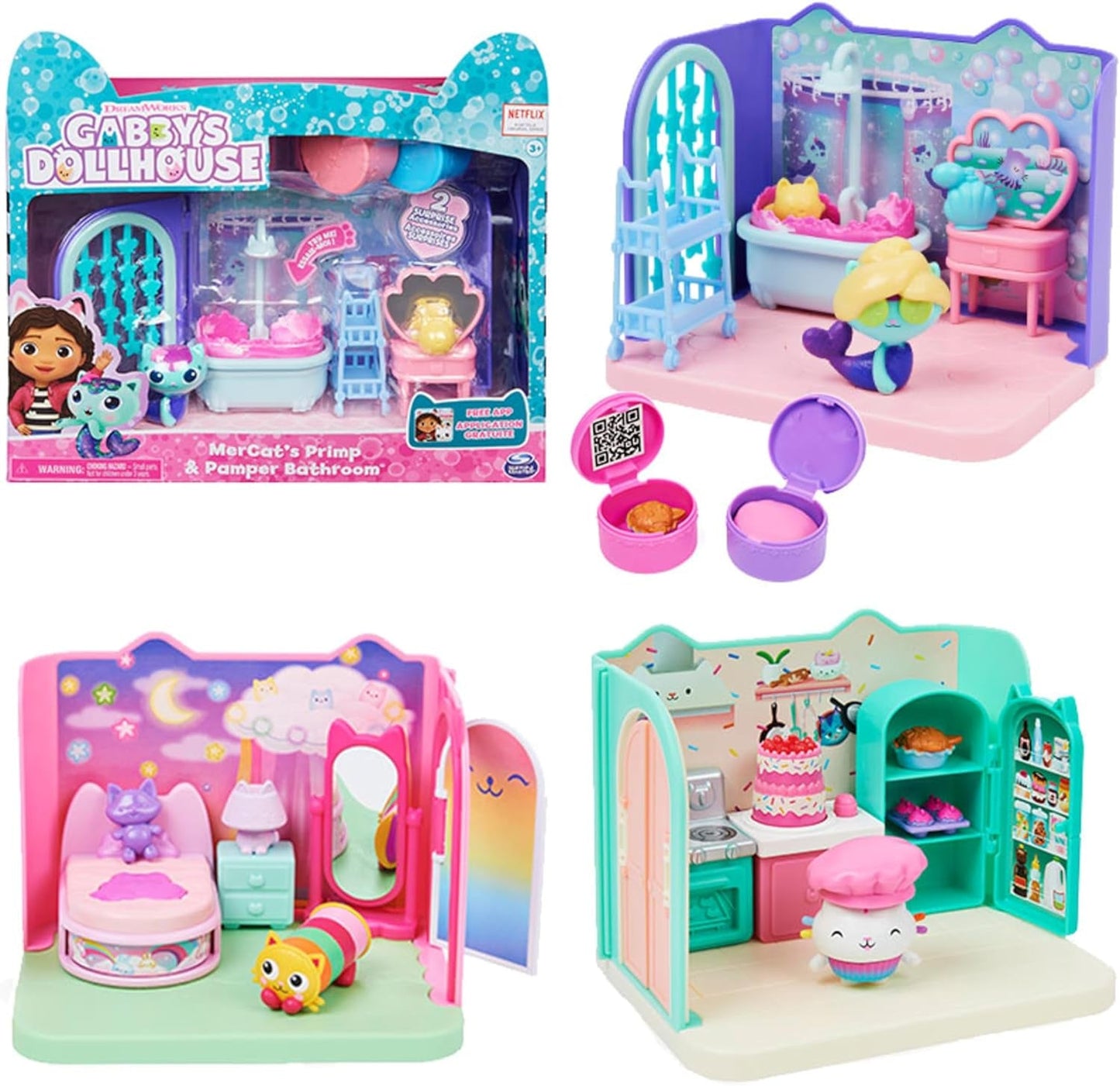 Gabby's Dollhouse Deluxe-værelse, katteværelse, møbler og 2 overraskelsesæsker med tematilbehør, velegnet til 3 år og opefter