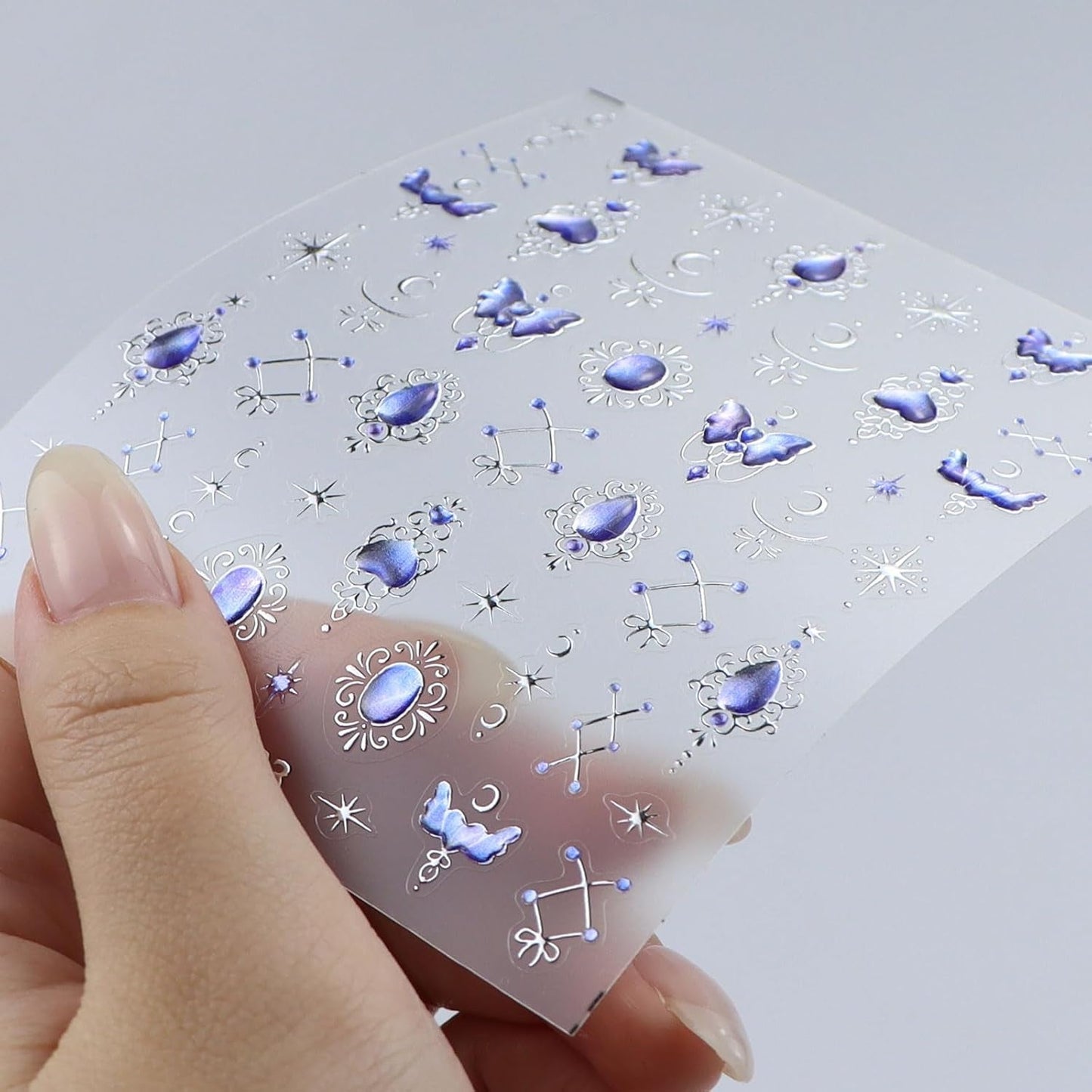 JMEOWIO 3D Nagelsticker Blauer Nail Art Sticker Selbstklebend Nagelaufkleber 5D Stereoskopisk Mondstern Dekoration Nageldesign Tilbehør 1 Blatt