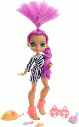 Cave Club GTH02 - Roaralai Pyjamas Party Fun Doll, Artikuleret dukke med lilla hår og tilbehør, gave til børn fra 4 år og op, multifarvet