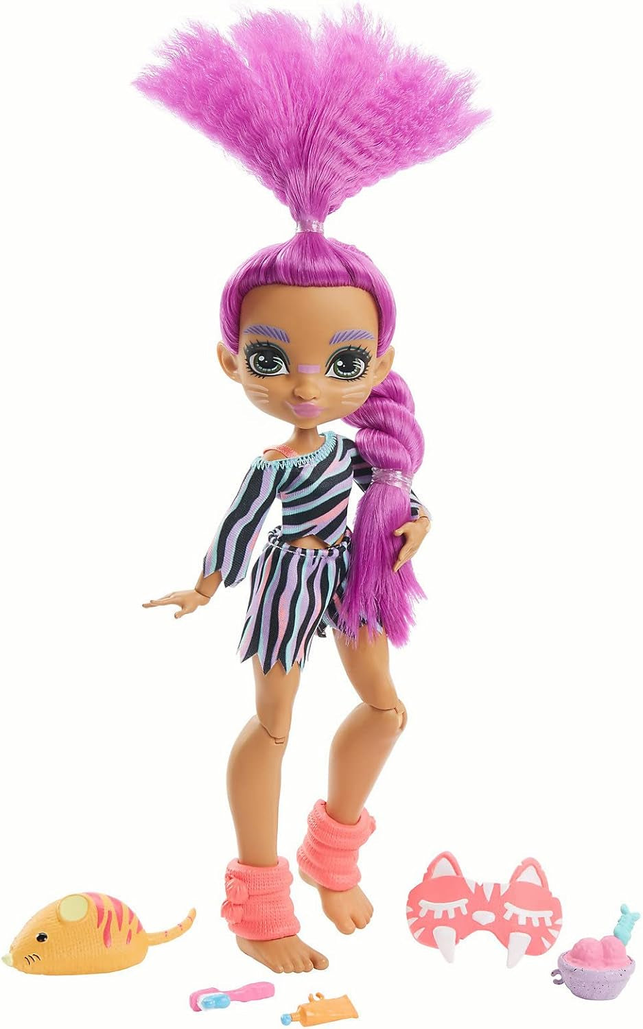 Cave Club GTH02 - Roaralai Pyjamas Party Fun Doll, Artikuleret dukke med lilla hår og tilbehør, gave til børn fra 4 år og op, multifarvet