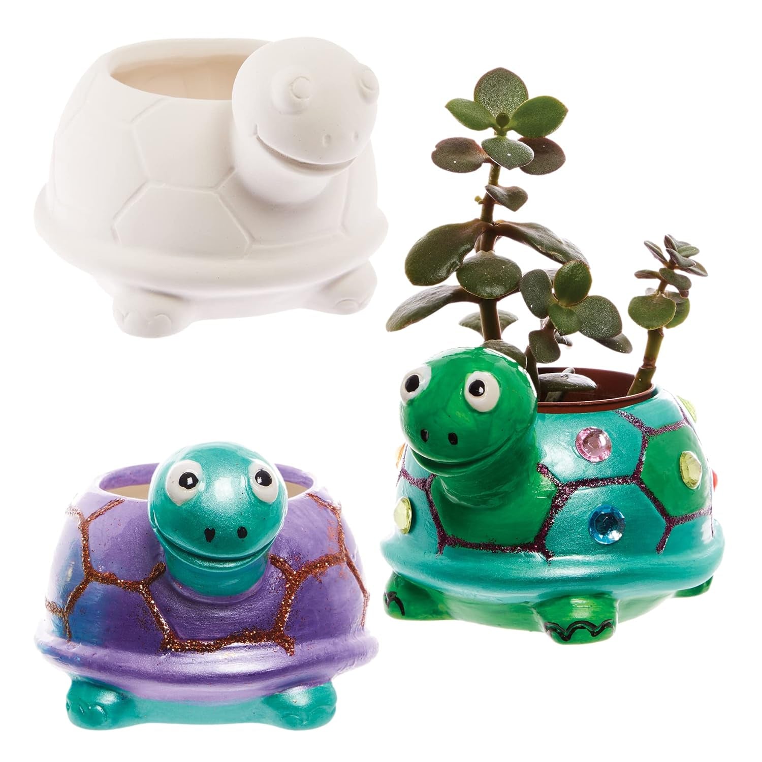 Baker Ross FX594 Turtle Keramiske Plantekasser - Pakke med 2, Mal din egen plantekasse