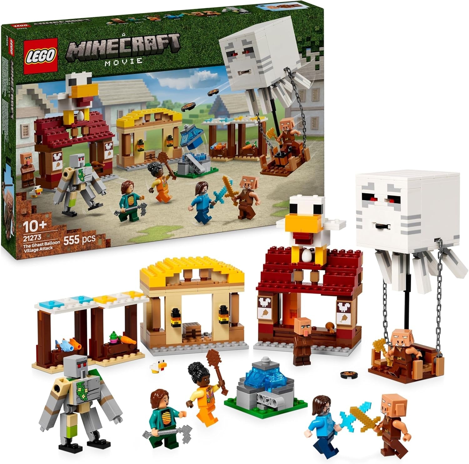 LEGO Minecraft Ghast Balloon Attack - Gamerlegetøj til børn - Hus, kylling og Golem videospilbyggesæt - Filmvarer til drenge 10+ - 21273 Byggesæt Besuche den LEGO-Store Standardtitel