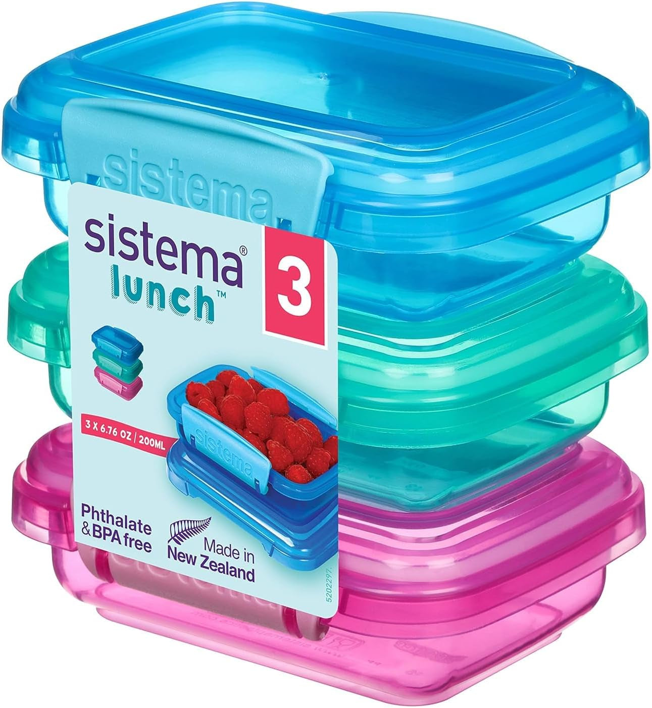 Madkasse sandwich box system | 450 ml | stabelbar og lufttæt madkasse med låg | for børn og voksne | uden BPA | blandede farver | 3 stk. Madkasser Naty Shop 3 X 200 Ml