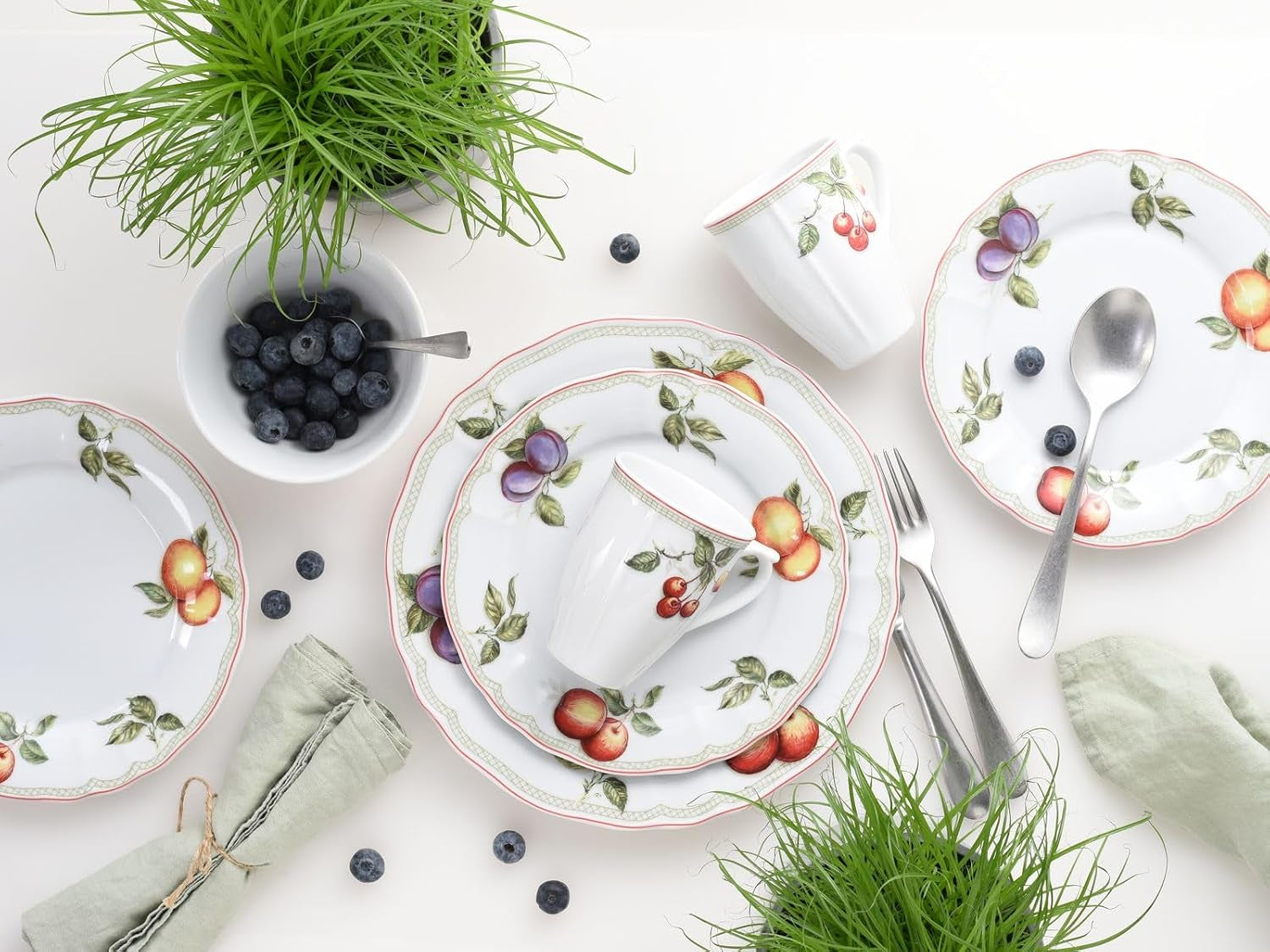 CreaTable, 16999, Flora ORCHARD-serien, 16-delt porcelænssæt til 4, kombiservice af porcelæn, tåler opvaskemaskine og mikroovn, fremstillet i Europa