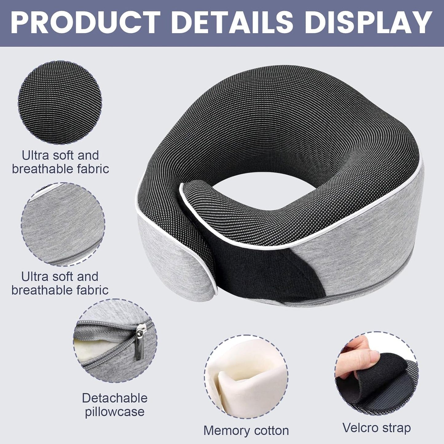 Nakkepude Memory skum rejsepude Ergonomisk design Memory skum nakkepude med øjenmaske 2 ørepropper og opbevaringstaske Perfekt til at sove på vejen, når du er på rejse Naty Shop Cervikal ortopædiske puder